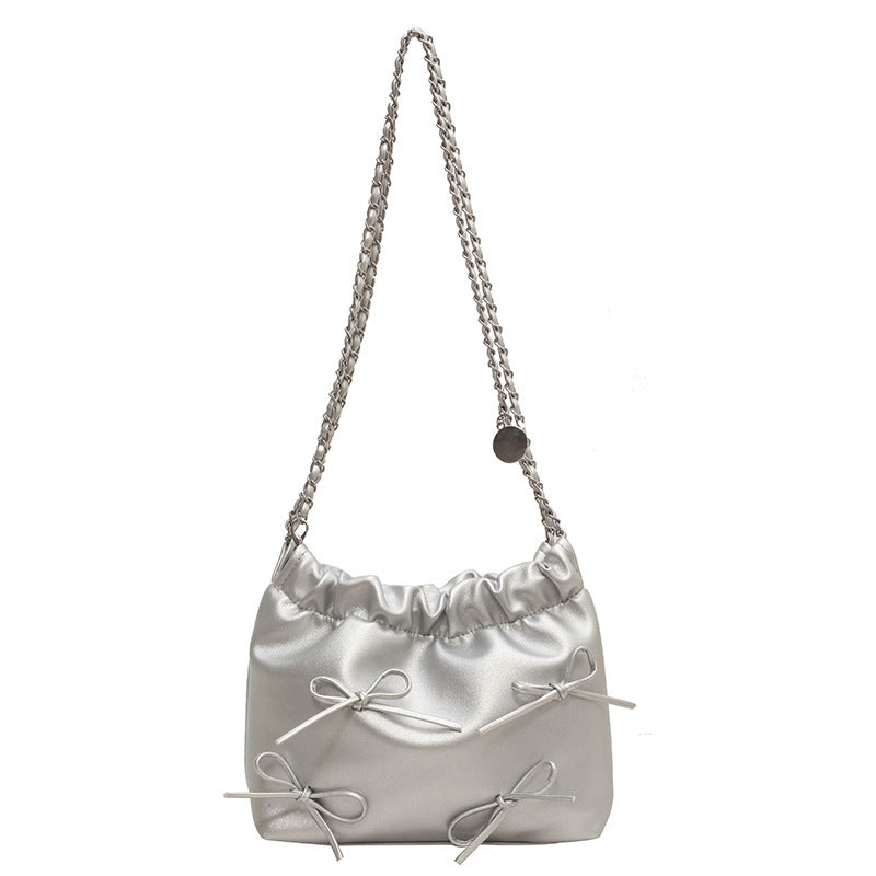Pleated Design Crossbody Shoulder Bag in Black, White, Silver & Pink