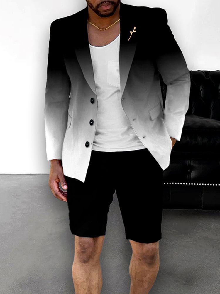 بدلة رجالية بنمط بريطاني كاجوال متدرجة الألوان مع شورت