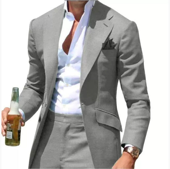 Men's Fashion Simple Blue Solid Color Jacket Polyester Fiber