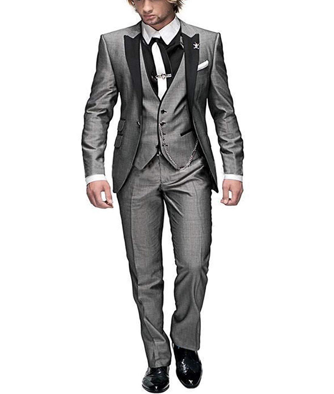 Men's Wine Red Slim Fit Three-Piece Wedding Suit