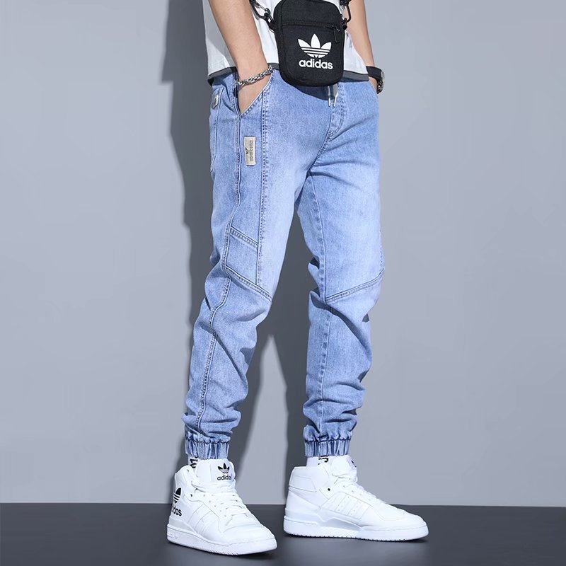 Men's Slim Fit High Waist Denim Jeans Straight Leg Pants