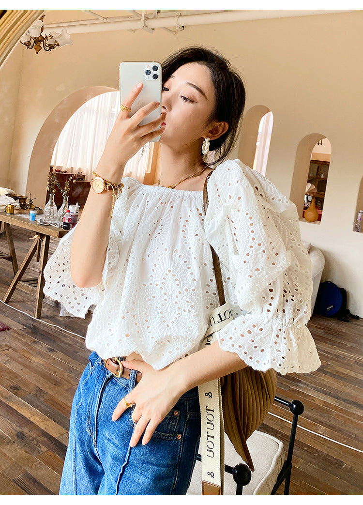 Chemisier en coton blanc de style français, à enfiler, S-XL