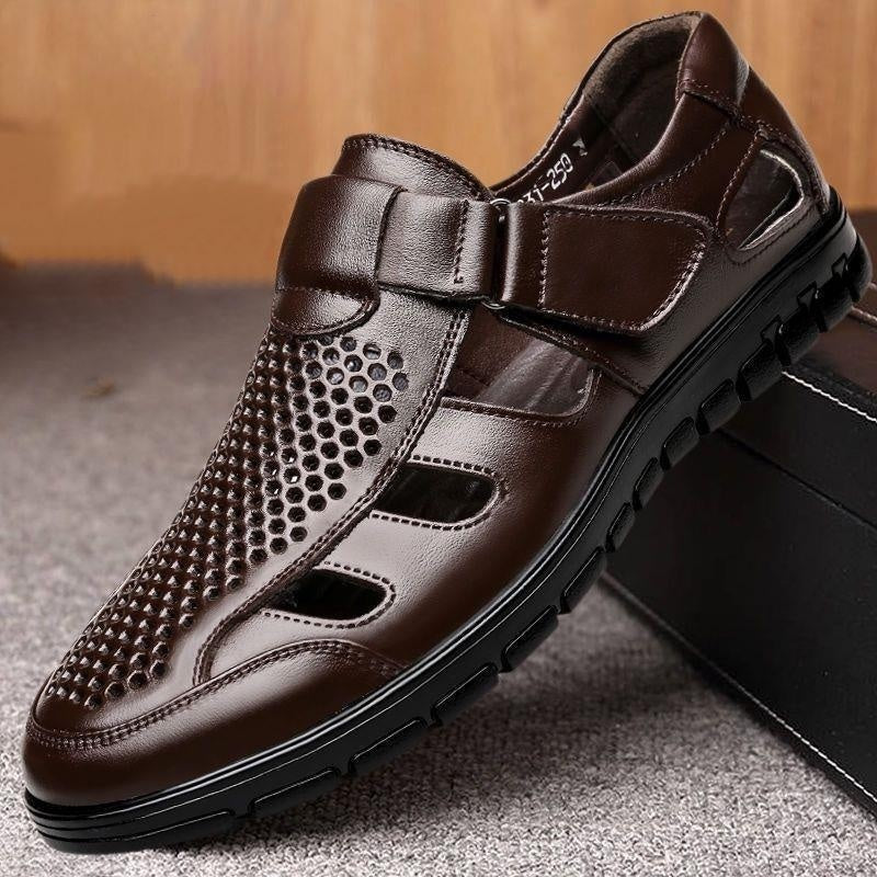 Sandales de travail décontractées en cuir pour homme, perforées
