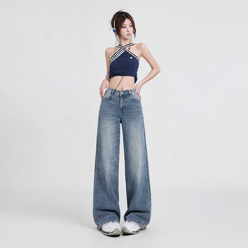 Women's High Waist Wide Leg Straight Baggy Jeans