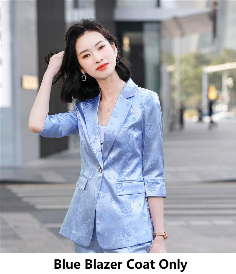 Veste de tailleur en satin imprimé pour femme, coloris rose, blanc et bleu