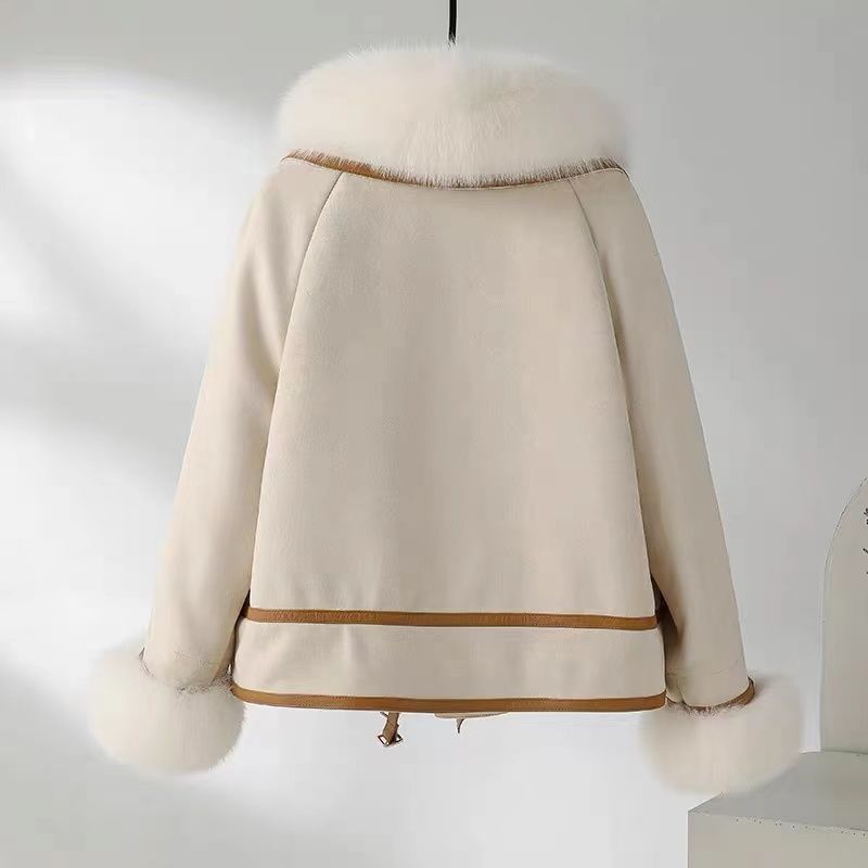 Women's Faux Fox Fur Chenille Jacket with Fur Collar