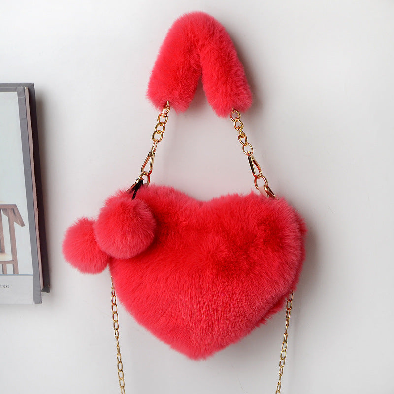 Love Bags Medium Soft Plush Heart Handbag with Zipper