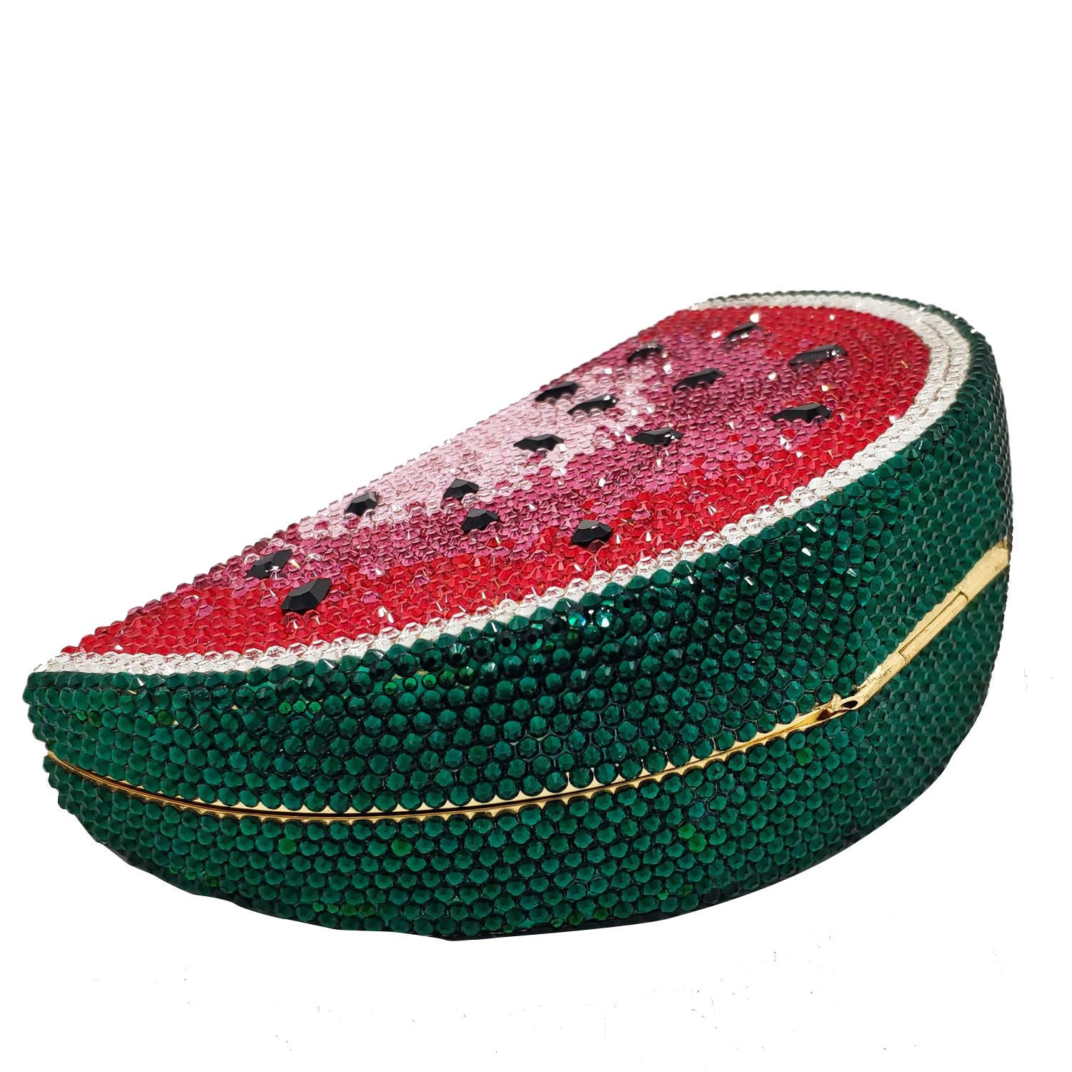 Watermelon Rhinestone Flat Bottom Dinner Party Clutch Bag with Chain Handle