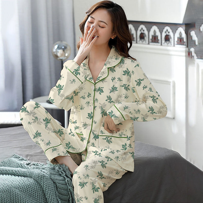 Elegant Women's Autumn Winter Cotton-Like Long Sleeve Two-Piece Pajama Set
