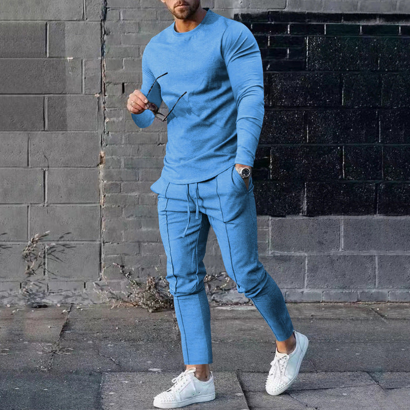 Ensemble pull col rond à manches longues coupe ajustée et pantalon cigarette à cordon de serrage pour homme