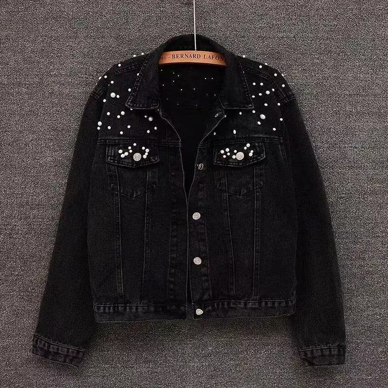 Veste courte en jean perlé, style « Heavy Industry »