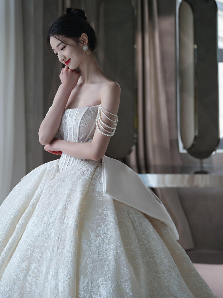 Bandeau French Lace Bridal Wedding Dress Sleeveless Long Skirt