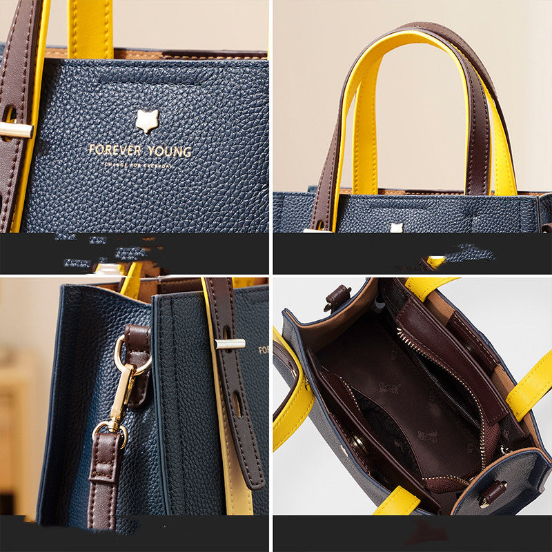 Large Capacity Cow Leather Shoulder Bag for Middle Aged Ladies