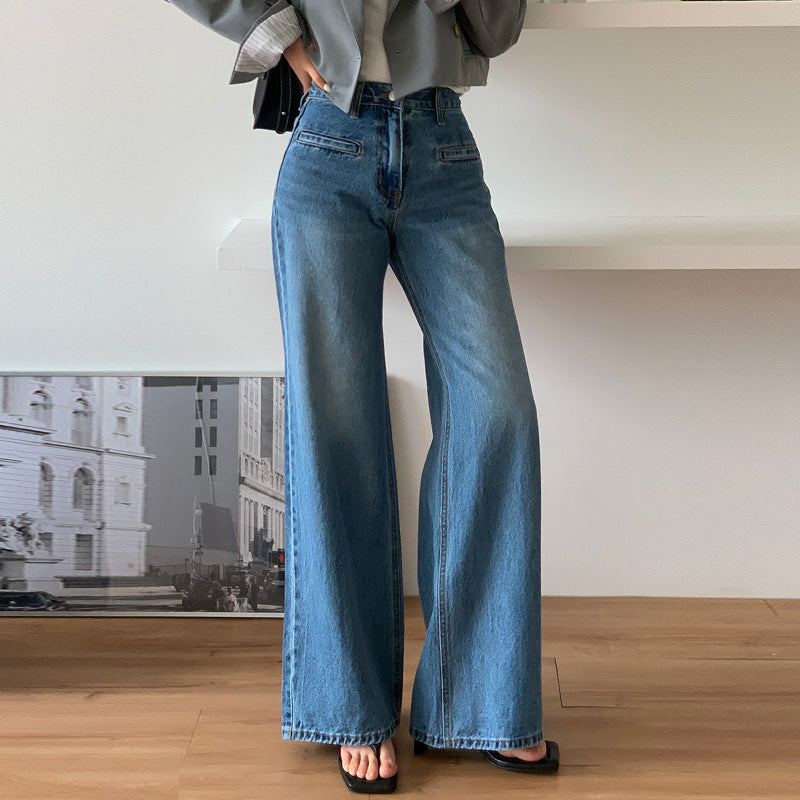 Retro High Waist Chenille Wide Leg Jeans for Women S-XL