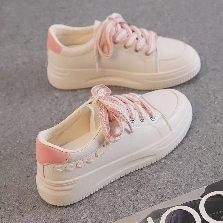 Baskets basses compensées en cuir décontractées pour femmes – Bleu ciel, rose, kaki, tailles 35-40