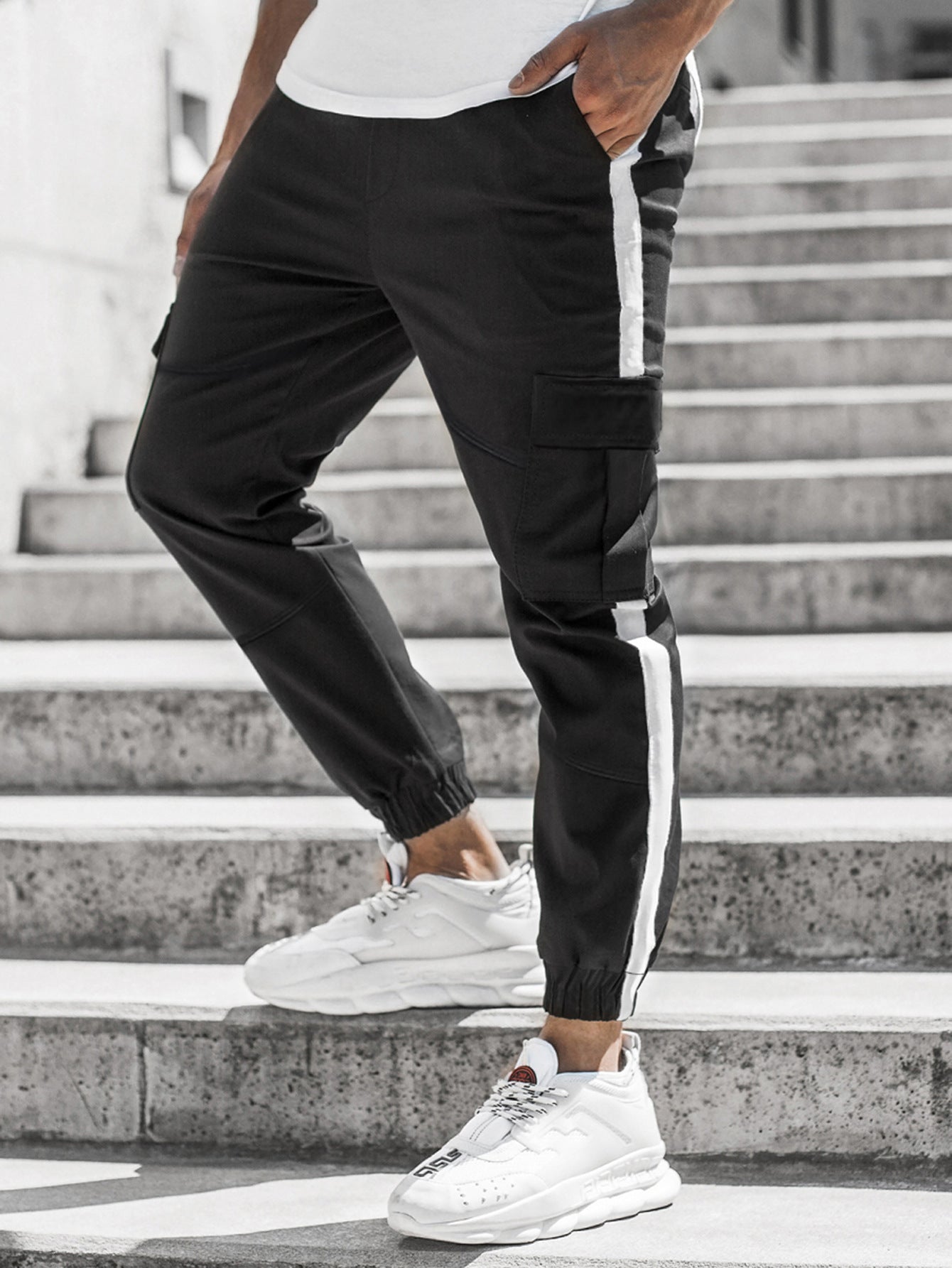 Pantalon décontracté en cuir pour homme avec braguette zippée