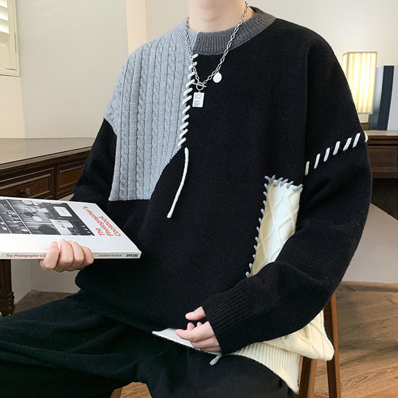 Pull color block Ins pour hommes, haut tricoté à manches longues