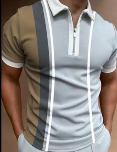 Men's Striped Printed Polo Shirt Short Sleeve Lapel T-Shirt