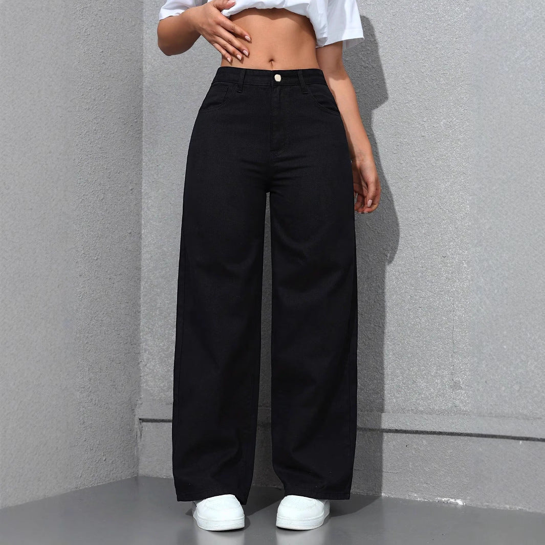 Women's High Waist Loose Straight Wide Leg Denim Jeans