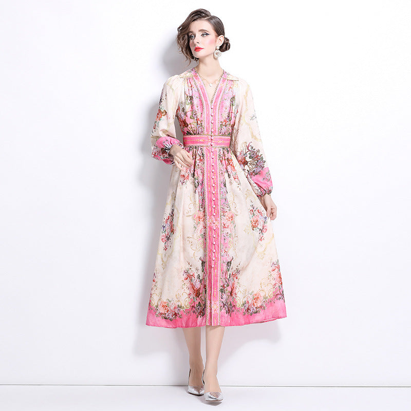 Robe évasée ample pour femme en fibre de polyester imprimée rouge Tailles M-2XL