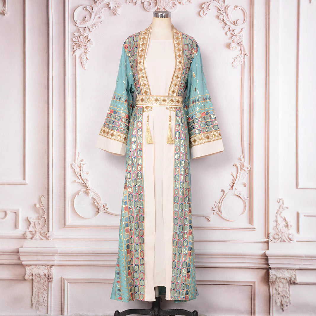 Arabian Women's Traditional Robe Sequin Tassel Evening Gown Dress