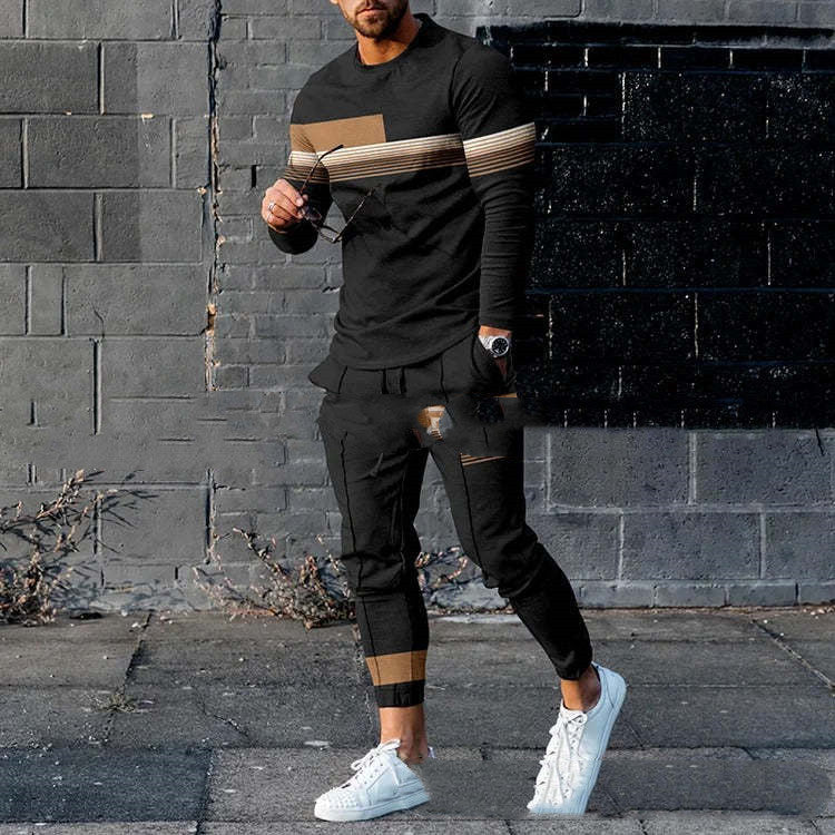 Men's Casual Round Neck Sweatshirt Pullover Two-piece Set