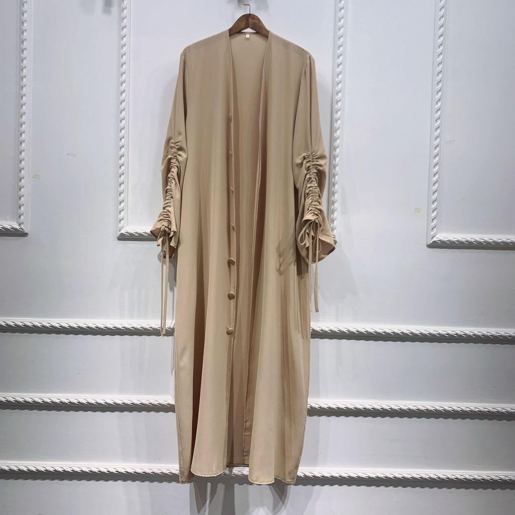 Cardigan robe à manches trompettes brodé style Moyen-Orient pour femme