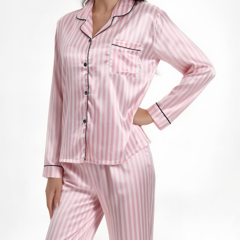 Leopard Print Ice Silk Pajamas with Faux Silk, Long Sleeve, Multiple Sizes