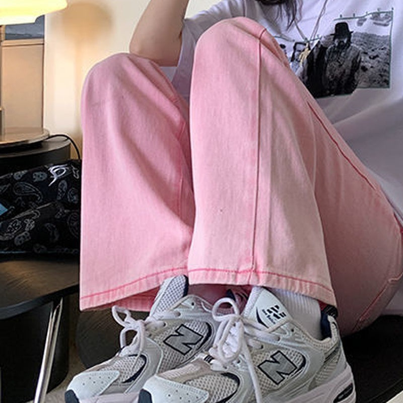 Pantalon en jean taille haute effiloché délavage clair pour femme