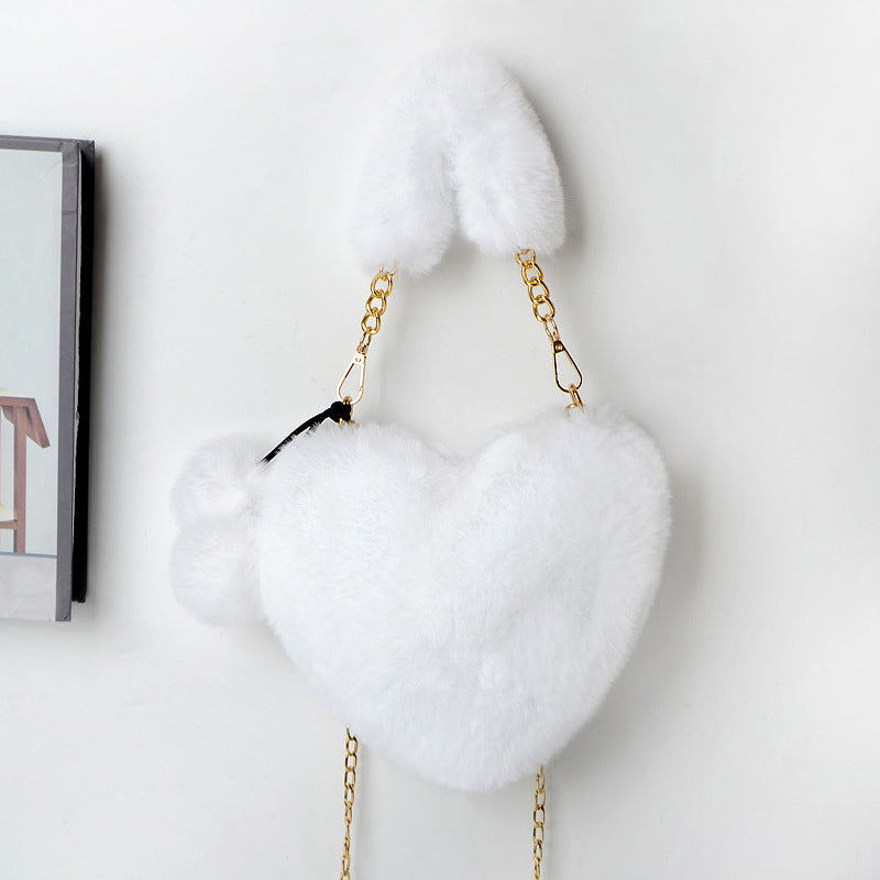 Love Bags Medium Soft Plush Heart Handbag with Zipper