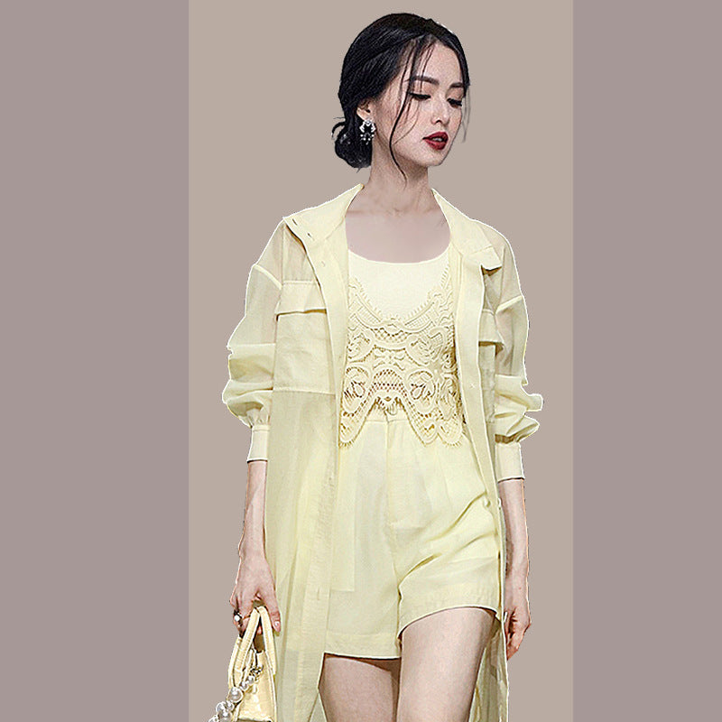 Four-Piece Mid-Length Slim Sun Protection Vest and Shorts Set