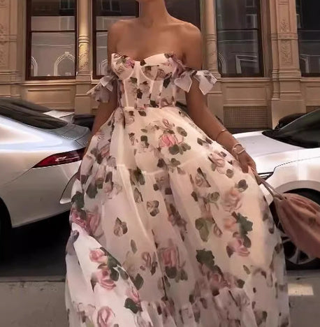 فستان سهرة نسائي مكشوف الكتفين باللونين الأزرق والوردي، مقاسات S-XXL
