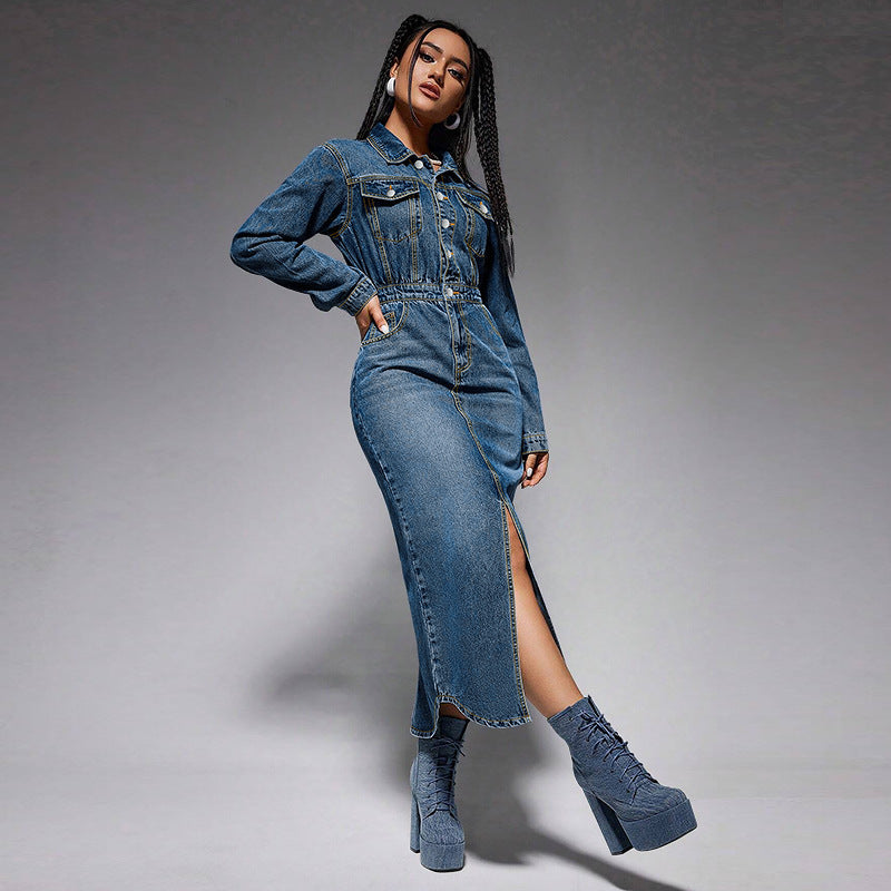 Ladies Denim Long Dress New Fashion Personality