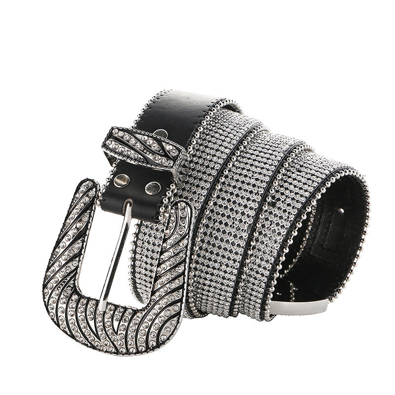 Women's Zebra Pattern Diamond Belt with PU Buckle
