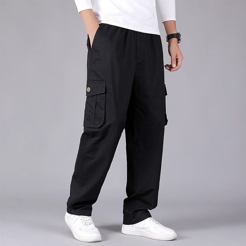 Thin Cotton Cargo Pants Loose Straight Leg Korean Style