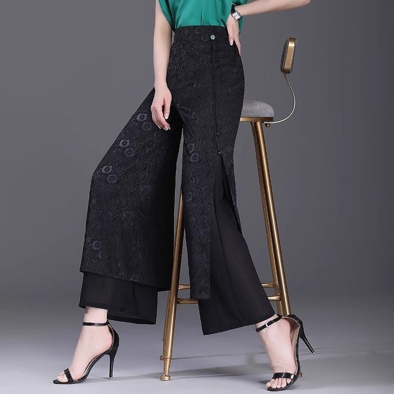 Irregular Style Split Pants Thin High Waist Loose