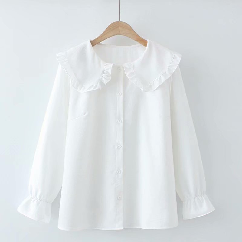 Ruffle Collar Long-Sleeve Lotus Leaf Collar Shirt