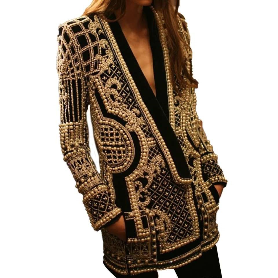 Women's Padded Suit Jacket with Bubble Bead Printing