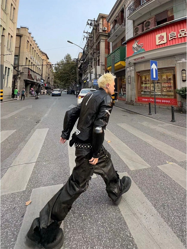 Composite Fading Old Locomotive Damage Leather Pants