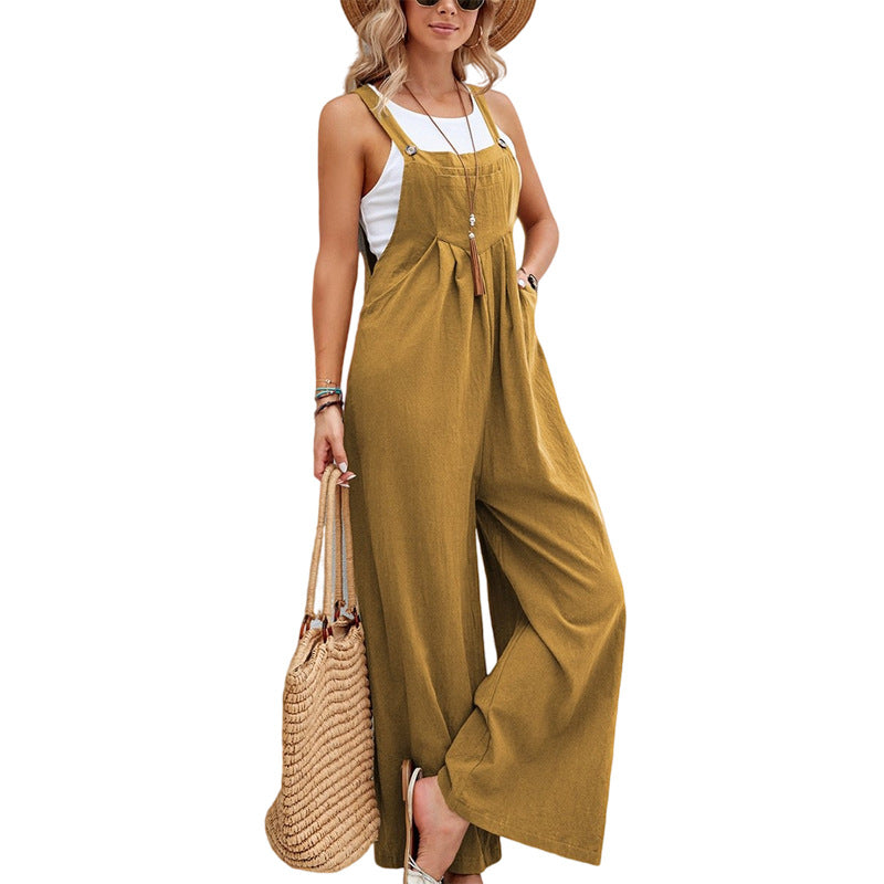 Women’s Long Cotton Bib Overalls Jumpsuit with Pockets Casual Loose Fit