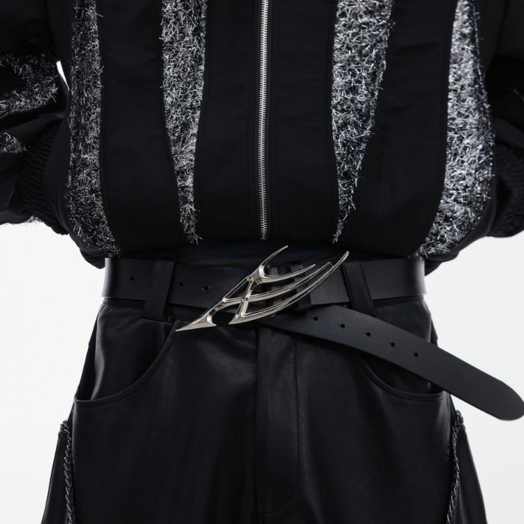 Ceinture Déconstruction unisexe en cuir de vachette avec boucle en titane, 110 cm