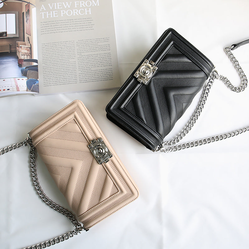 Versatile One Shoulder Crossbody Square Leather Bag with Lock Closure