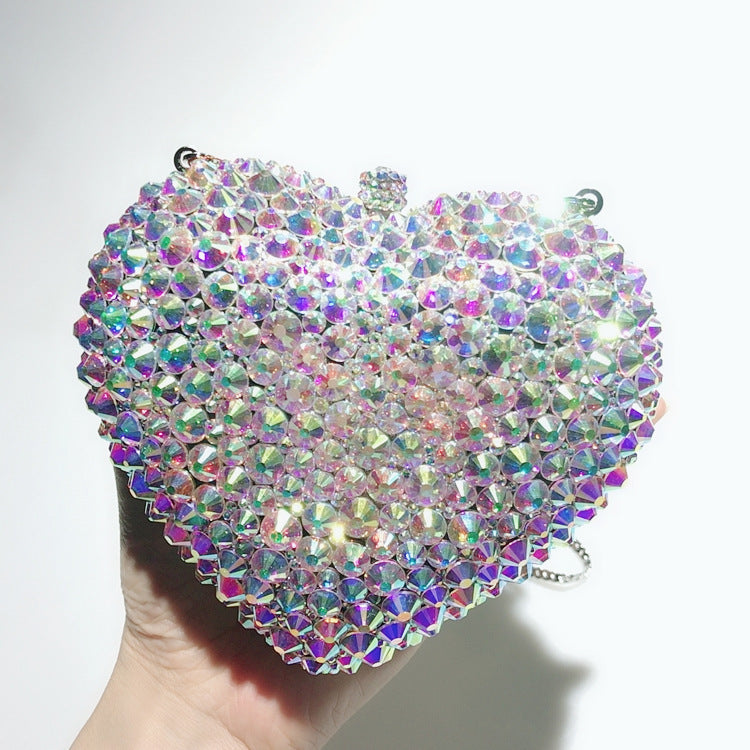 Love Shaped Full Diamond Crystal Dinner Bag 14cm Alloy Rhinestone