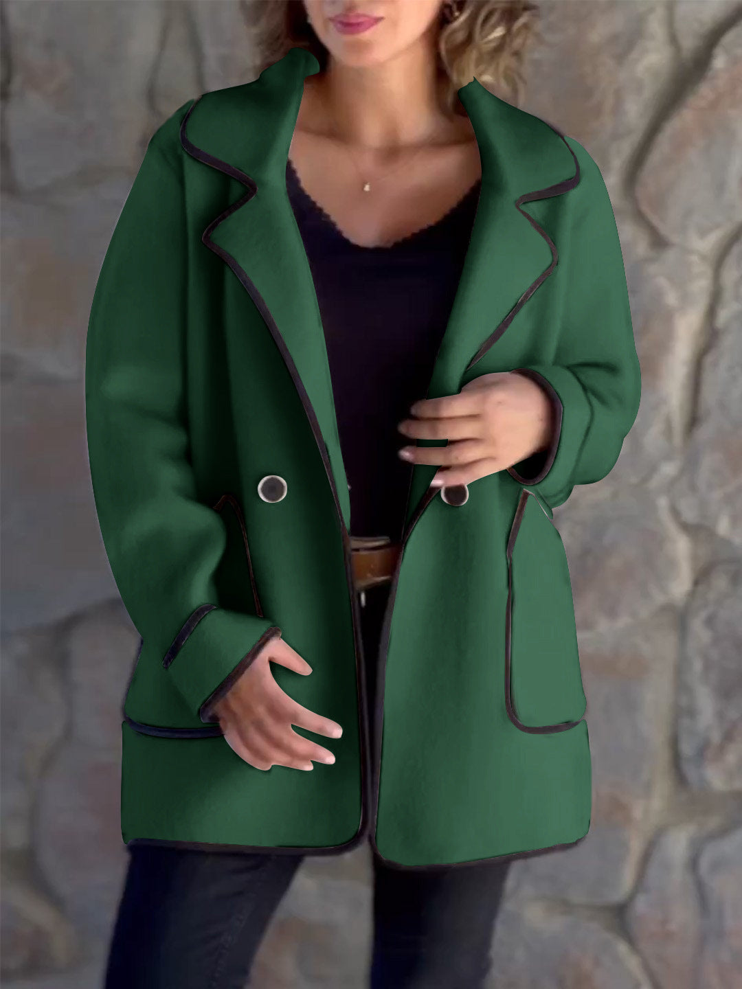 Women's Autumn Winter Elegant Double-Sided Wool Coat with Fur Collar