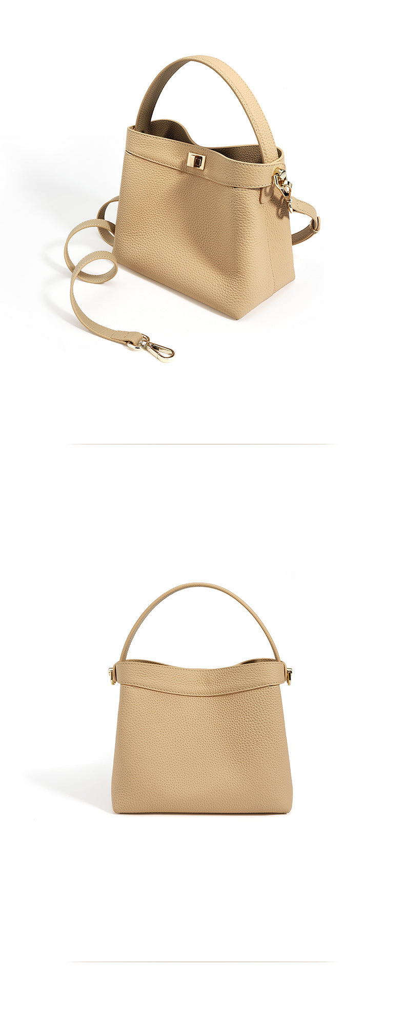 Women's Genuine Leather Bucket Crossbody Bag - Versatile, Simple, 20cm