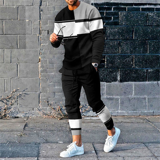 Men's Digital Print Polyester Long Sleeve Crewneck Top