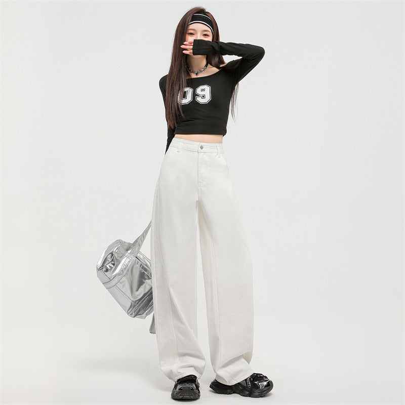 Spring Split Patchwork Retro Casual Wide Leg Denim Jeans