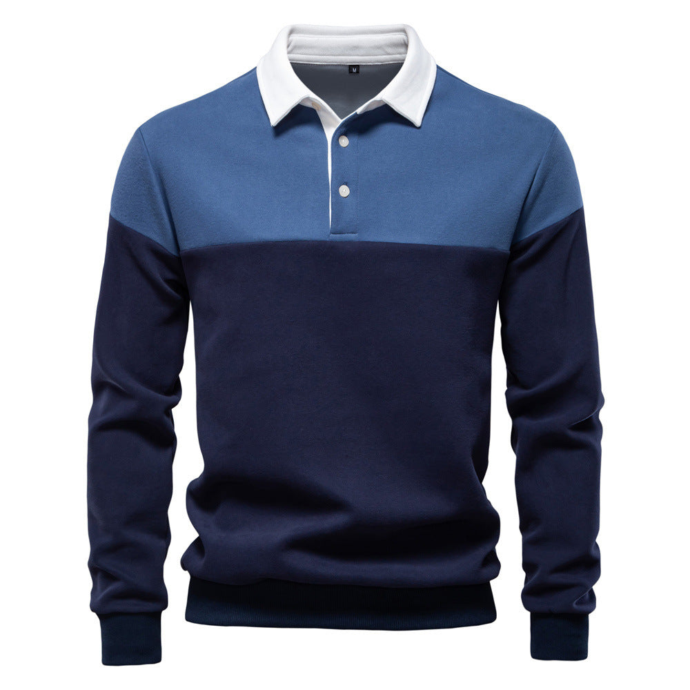Pull en mélange de coton décontracté à manches longues et col polo pour homme