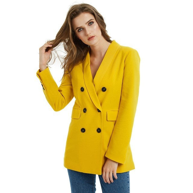 Women’s Khaki Suit Blazer Jacket Long Office Coat