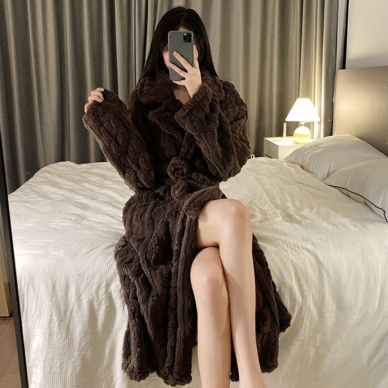 قميص نوم نسائي من الفلانيل السميك باللونين البني والأزرق، متوفر بمقاسات M-XXL